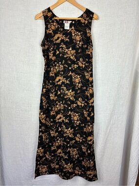 R&K Designs Y2K Black & Brown Floral Sleeveless Maxi Dress with Side Slits